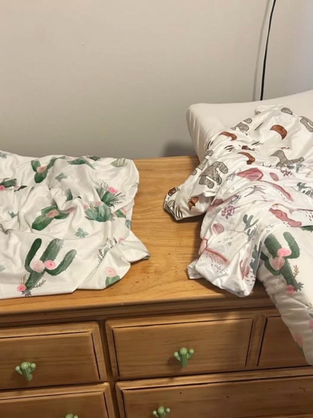 2 Cactus Print Crib Sheets, changing pads, 3 Cactus/Western theme covers
